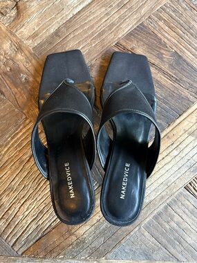 Naked Vice Black The Winston Square Toe Kitten Heel Mules